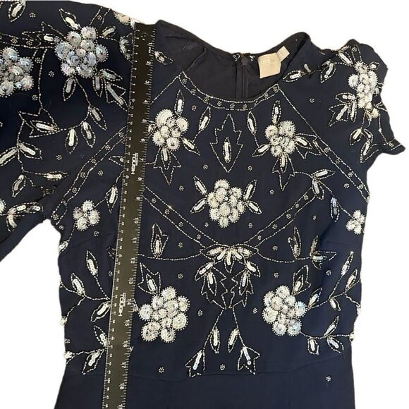 ASOS- Women’s Navy Blue Floor Length Embellished Dress Flutter Sleeve, Size 12 - Picture 11 of 16